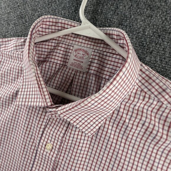 Brooks Brothers 18.5 38 Madison Red Non-Iron Cotton Check Pocket Button Up Shirt - Picture 14 of 16